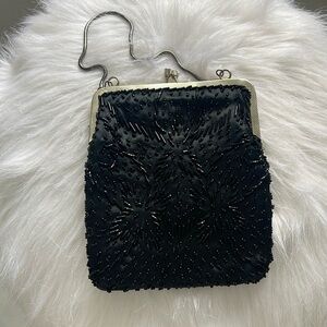 Vintage hand made black beaded purse